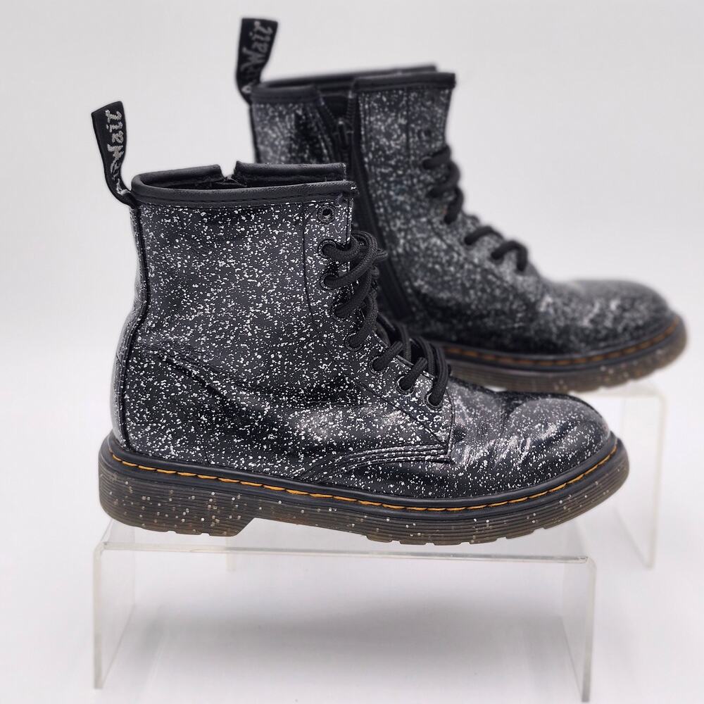 Dr. Martens Black Glitter Rubber Lace Up Girls 2 Emo Gothic S0065